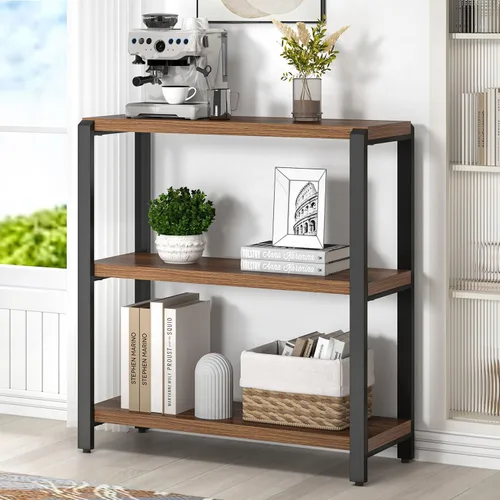 Miniatura 14 de FOLUBAN Estantería de 3 niveles, estantería industrial y estantes para libros, para dormitorio, madera rústica y metal, para oficina, roble