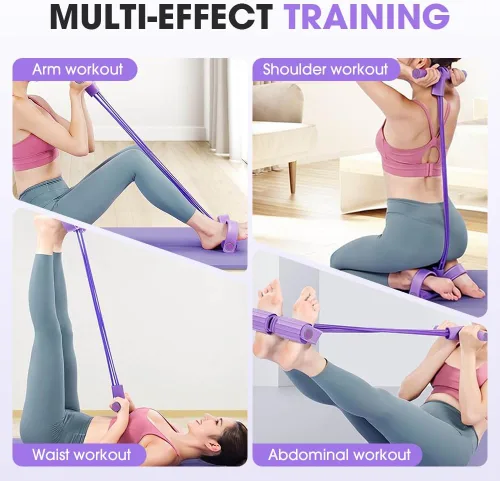 Miniatura 5 de Bandas de resistencia con asas, 21 bandas de resistencia de fitness, 4 tubos de pedal de tobillo bandas de estiramiento para entrenamientos de Rojo