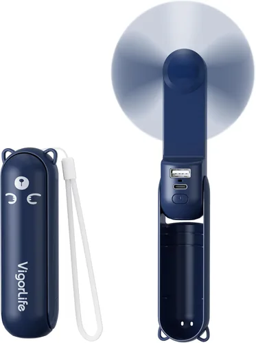 Mini ventilador de mano, recargable por USB, 3 en 1, ventilador personal con cargador de batería, linterna LED, pequeño ventilador de bolsillo Azul