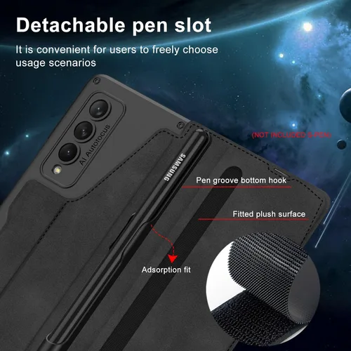 Miniatura 5 de Funda protectora de cuerpo completo para Samsung Galaxy Z Fold4 5G con ranura para S Pen, funda protectora de cuerpo completo antiarañazos de cuero