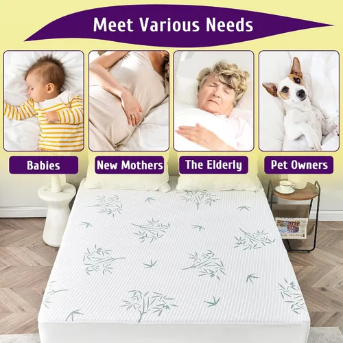 Miniatura 6 de Protector de colchón impermeable de tamaño matrimonial, transpirable y refrescante, estilo sábanas bajeras, bolsillos de 6 a 16 pulgadas