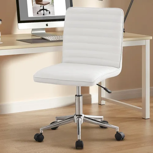 Miniatura 4 de Furnimart Silla de escritorio de oficina de respaldo medio, sin brazos, de cuero sintético, silla de tarea ajustable para oficina en casa, silla