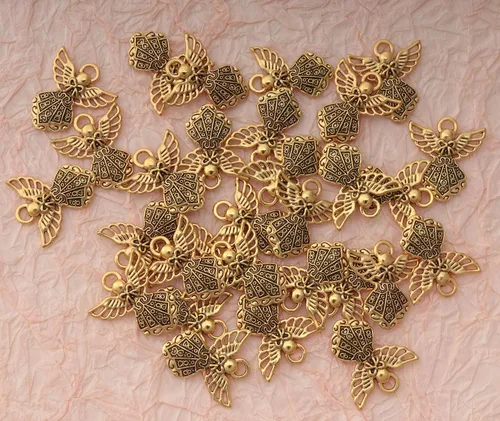 Miniatura 3 de 30 dijes de ángel vintage de metal plateado de 0.06 x 0.91 pulgadas (1.024 x 0.906 in), colgantes vintage para hacer joyas, kit de collares