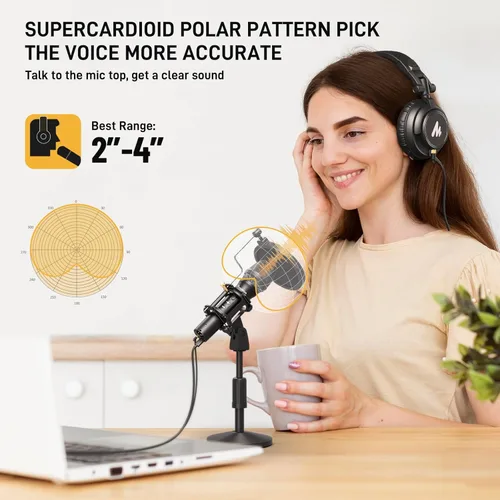 Miniatura 5 de Maono USB/XLR Micrófono dinámico de podcast, kit de micrófono de estudio con control de volumen, montaje de choque, filtro pop, ideal para grabación