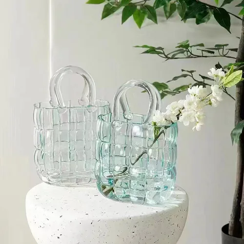 Miniatura 7 de MSUIINT Florero para flores, bolsa de vidrio, bolsa de vidrio, bolsa de vidrio única, florero decorativo de boca ancha con elegante diseño florero