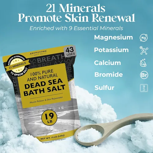 Miniatura 2 de Aromasong Sal del Mar Muerto – Sal de baño de spa – 19 libras de grano fino a granel – 100% pura – Mejor absorción que la sal de Epsom – Remojar