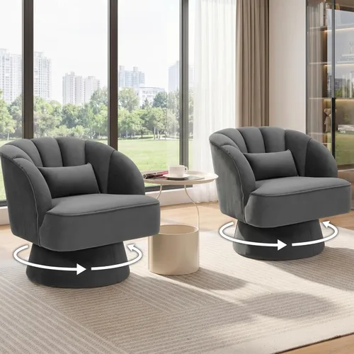 Miniatura 22 de GarveeHome Silla de acento moderna giratoria de barril, sillón tapizado de terciopelo de 360 grados con respaldo a rayas y acolchado suave, cómoda