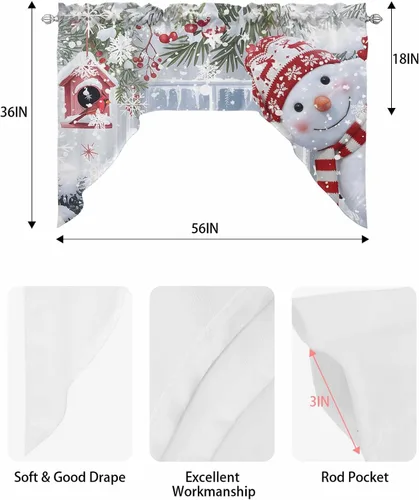 Miniatura 8 de Bonito muñeco de nieve, cenefa de cocina, cenefa con bolsillo para barra, paneles de cortina para dormitorio, sala de estar, baño, cafetería
