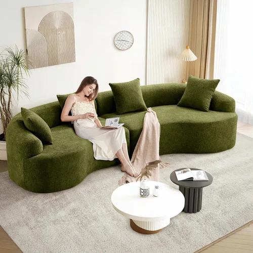 Miniatura 12 de Sofá modular curvado de 110 pulgadas para sala de estar, moderno sofá modular de felpa de felpa de gran tamaño con asiento profundo comprimido sin