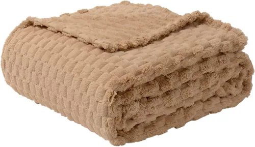 Miniatura 21 de FY FIBER HOUSE Manta de Vellón para Sofá 300GMS Súper Suave de Felpa Difusa Mantas y Cobijas para Sofá Cama Oficina, 40x50 Pulgadas, Beige