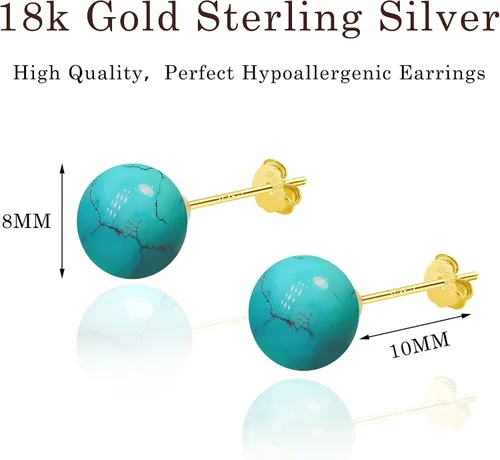 Miniatura 25 de SmileBelle Aretes tipo dormilona para mujer, de plata de ley de 18 quilates, con turquesa, como regalo de cumpleaños, aretes de cristal de perlas