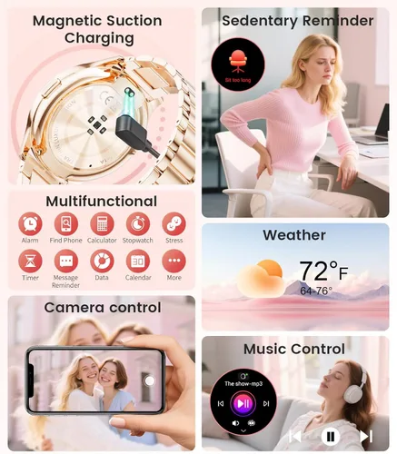 Miniatura 7 de LIGE Relojes inteligentes para mujer, llamadas/recordatorios, rastreadores de actividad ultrafinos AMOLED de 1.43 pulgadas con monitor de frecuencia