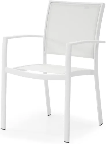 Miniatura 4 de ZURI Silla de comedor moderna para exteriores Laka con asientos de malla de secado rápido y marco de aluminio recubierto de polvo en blanco