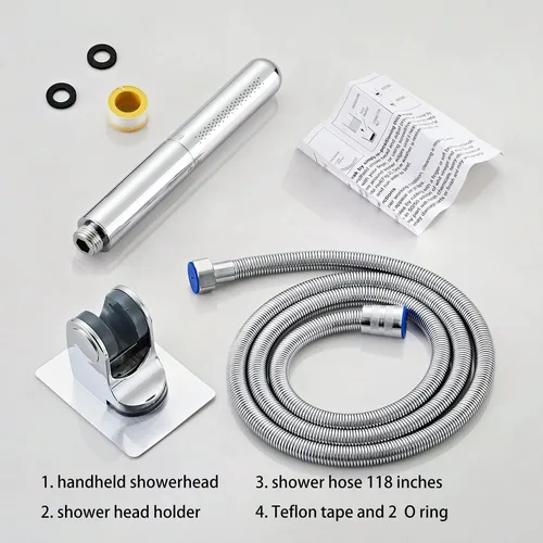 Miniatura 6 de Cabezal de ducha de mano con manguera extra larga y soporte de pared cromado pulido Cromo+manguera extra larga