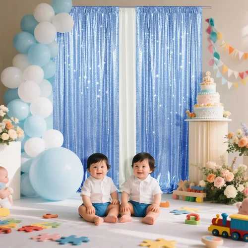 Miniatura 3 de PartyDelight Cortinas de fondo de lentejuelas color azul bebé, 2 paneles de 2 x 8 pies, alta densidad de 0.118 in, fondo de lentejuelas brillantes