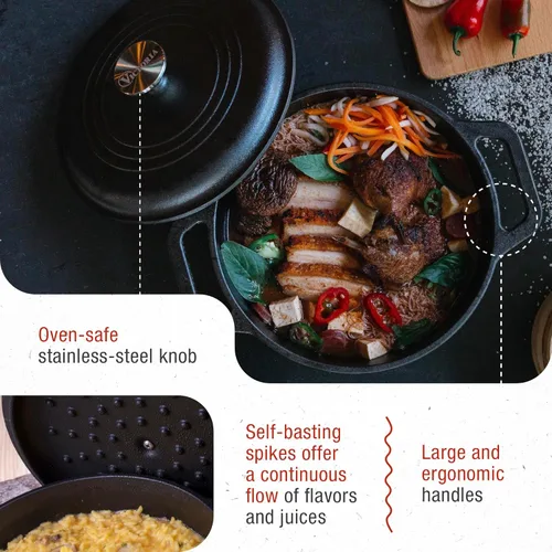 Miniatura 4 de Victoria Horno holandés de hierro fundido de 4 cuartos con tapa y asas de doble bucle, sazonado con aceite de linaza, fabricado en Colombia