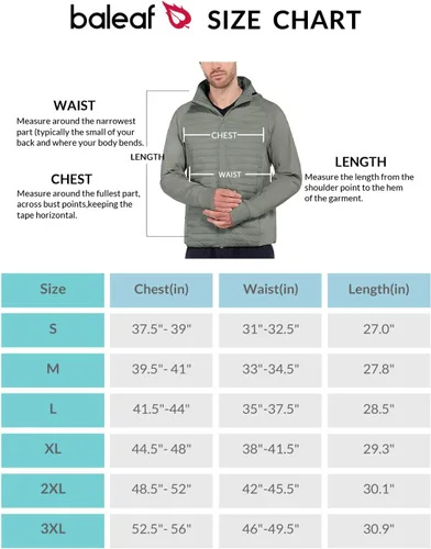 Miniatura 6 de BALEAF Men's Running Jacket Lightweight Thumble Hole Warm Up Puffer Jacket Hybrid Thermal Coat Insulated Hiking Golf