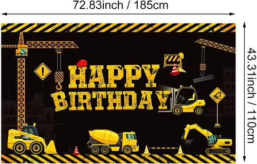 Miniatura 2 de Tatuo Cartel de cumpleaños con temática de construcción, 6.1 x 3.6 pies, suministros de fotografía, fiestas, camión volquete, decoración de fiesta