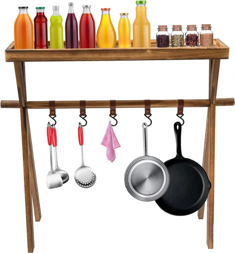 Miniatura 9 de Soporte de parrilla de 3 niveles para exteriores, mesa de picnic de madera portátil, mesa de trabajo exterior ligera, parrilla de patio trasero