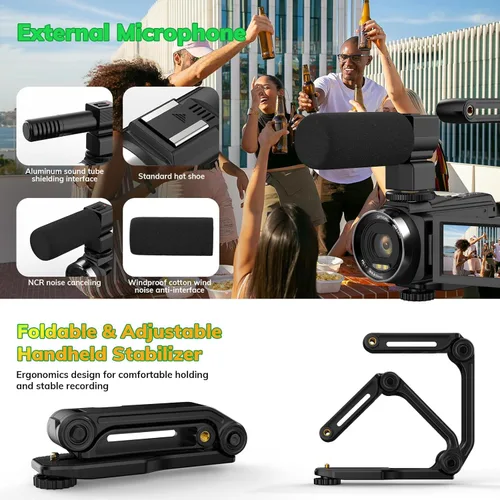 Miniatura 6 de Videocámara 5K UHD 48MP 60FPS WiFi Vlog Cámara para YouTube 10X Zoom óptico videocámaras con control remoto, estabilizador de mano, micrófono, 2