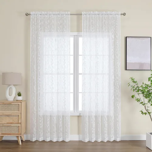 Miniatura 51 de OWENIE Furman - Juego de 2 paneles de cortinas traslúcidas negras de 24 pulgadas de largo, cortinas semitransparentes de jacquard ligeras y aireadas