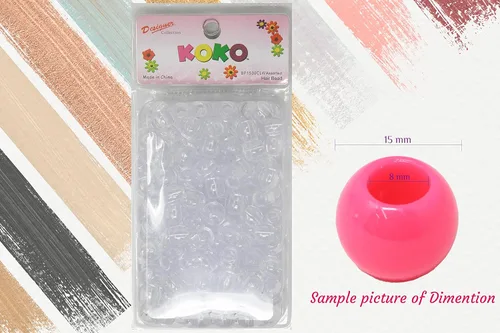Miniatura 4 de 160 cuentas de poni de alta calidad, cuentas de plástico de 0.47 x 0.59 pulgadas para manualidades infantiles, trenzas y pulseras (transparente)