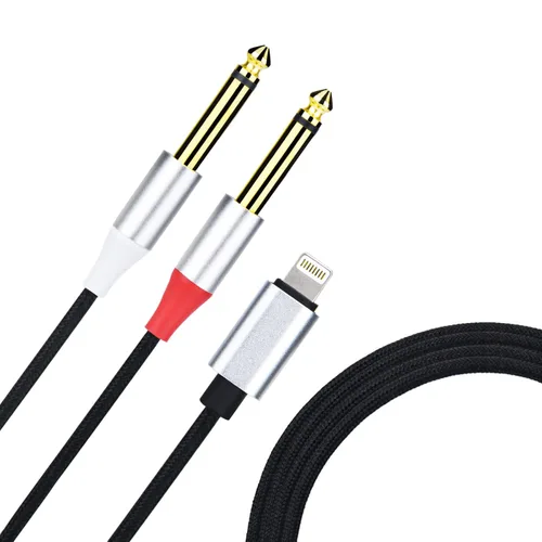 Miniatura 3 de Lightning a Dual 0.250 in mono estéreo Y-cable divisor Lightning a doble 1/4 pulgadas cable de audio compatible con iPhone