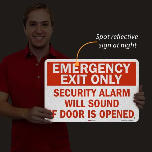 Miniatura 8 de SmartSign Letrero de metal con texto en inglés «Emergency Exit Only – Security Alarm Will Sound If Door Is Opened», aluminio de 63 mil