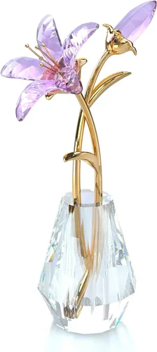 Miniatura 10 de Ornalrist Flores de lirio de tigre de cristal con jarrón, tallo de metal, flor de lirio azul, regalos coleccionables para mujeres, figuras florales