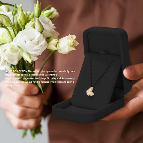 Miniatura 7 de HESSION Juego de 2 joyas de terciopelo colgante collar caja de regalo de compromiso boda caso (negro)