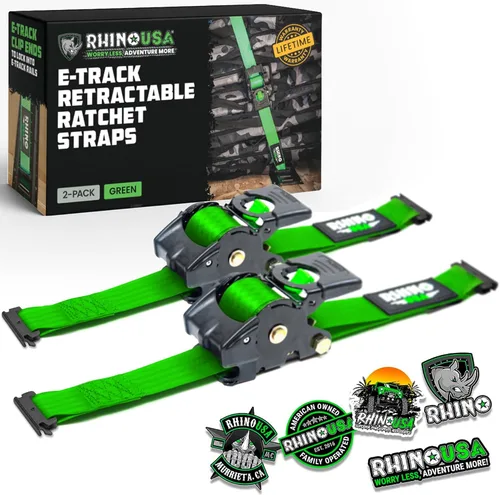 Miniatura 13 de Rhino USA Correas de trinquete retráctiles E-Track de 2 x 10 pies: resistencia máxima a la rotura de 3033 libras Compatible solo con sistemas
