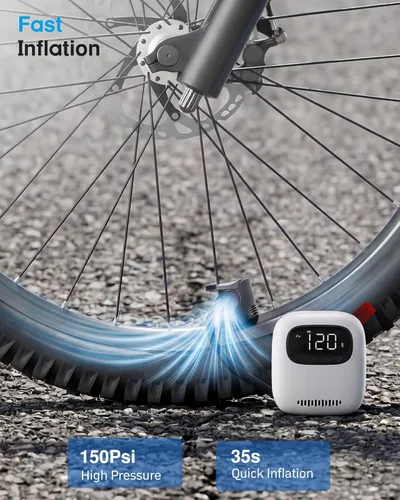 Miniatura 4 de Mini bomba de aire, inflador de neumáticos portátil de 150 PSI con medidor de presión digital, compatible con válvulas Presta y Schrader