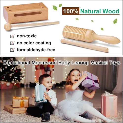 Miniatura 2 de LOOIKOOS Instrumentos musicales Montessori para niños pequeños, instrumentos de percusión de madera natural para niños preescolares, juguetes El