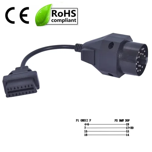Miniatura 2 de 20 pin a 16 pin obd2 adaptador e36 e38 e39 al conector obd2 adaptador