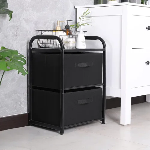 Miniatura 4 de MAX Houser Cómoda para dormitorio con 2 cajones, cómoda ancha de cajones, cómoda de tela, unidad organizadora de almacenamiento con contenedores