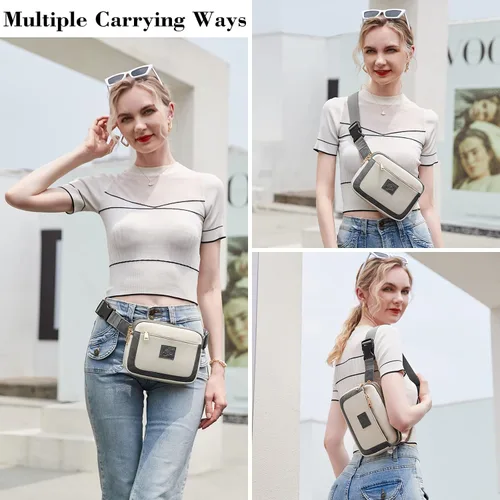 Miniatura 7 de BUG Riñonera bandolera para mujer, beige, gris (Beige and Gray), Moda