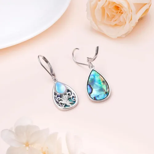 Miniatura 120 de Aretes colgantes de filigrana de plata de ley 925, margarita, loto, flor de rosa, piedra lunar, lágrima para mujer, nudo celta infinito, margarita