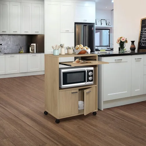 Kings Brand Furniture Byron - Armario de microondas con almacenamiento y estante superior extraíble, carrito de almacenamiento de cocina de 2