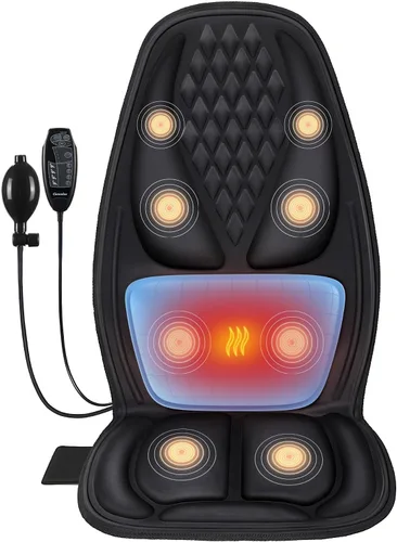 Miniatura 8 de Masajeador de espalda con calor, almohadilla de asiento de masaje con soporte lumbar 3D, almohadilla de masajeador de silla con 8 motores Negro