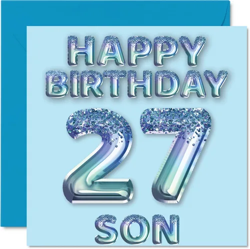 Miniatura 260 de Stuff4 Tarjeta de primer cumpleaños para niños, globo de fiesta con purpurina azul, tarjetas de feliz cumpleaños para niño de 1 año, nieto, hijo, 57