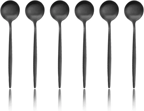 Cucharas de café expreso negro mate, mini cucharas de té para café, cucharas pequeñas de acero inoxidable de 5.11 pulgadas para postre, juego de 6