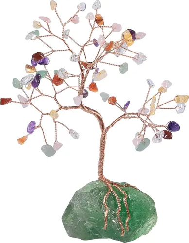 Árbol bonsái de cristal curativo natural de 6 a 7 pulgadas con piedra cruda de fluorita irregularidad, decoración del hogar, piedras coloridas