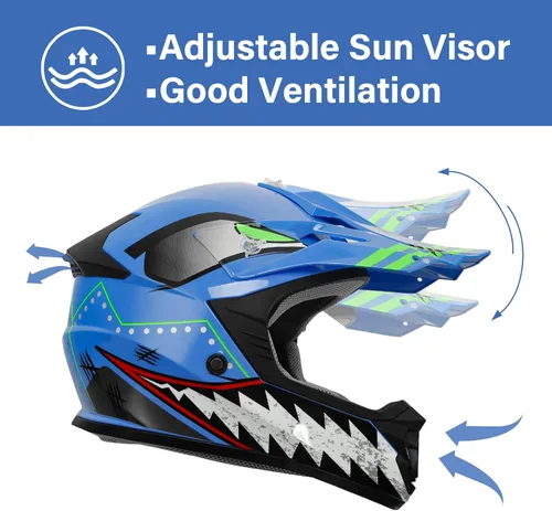 Miniatura 3 de XFMT - Juego de casco DOT con gafas y guantes para motocross, cuatrimoto y vehículos todoterreno para niños y jóvenes, diseño de calavera negro