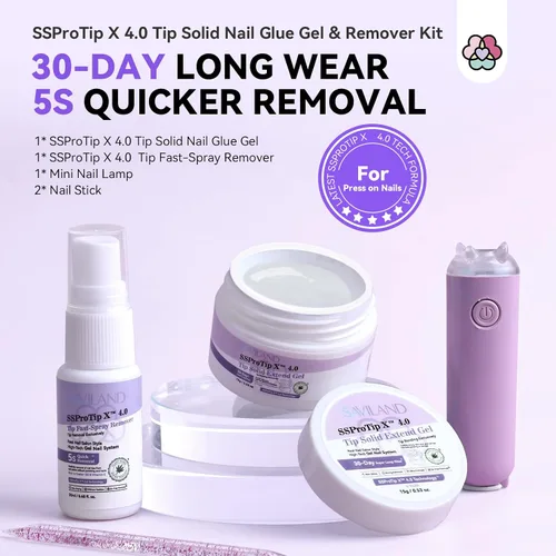 Miniatura 2 de Kit de pegamento de uñas sólido en gel Saviland y removedor de pegamento de uñas: luz UV para uñas, herramientas completas para uñas postizas