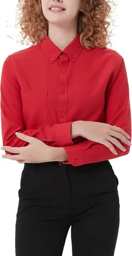 Miniatura 9 de Camisa con botones para mujer de manga larga Oxford camisa de algodón de corte clásico, blusa de trabajo resistente a las arrugas
