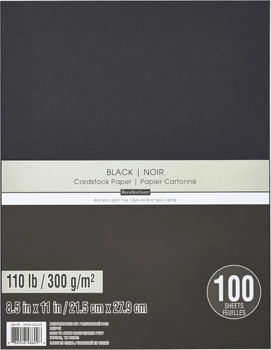 Recollections 100 hojas de papel de cartulina negro pesado de 8.5 x 11 pulgadas, papel sin ácido ni lignina para álbumes de recortes, artes y