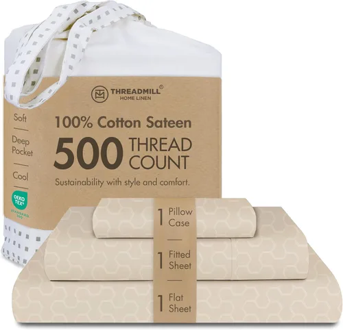 Miniatura 17 de Threadmill - Sábanas de algodón de lujo para hotel, tamaño King, 100% algodón, 500 hilos con bolsillo profundo, ajuste cómodo, suaves y frescas