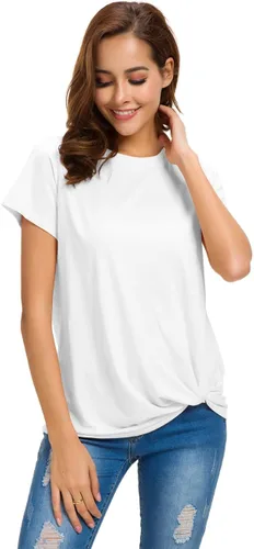 Miniatura 5 de Moqueen - Camiseta holgada para mujer de manga corta con nudo frontal, de algodón, informal