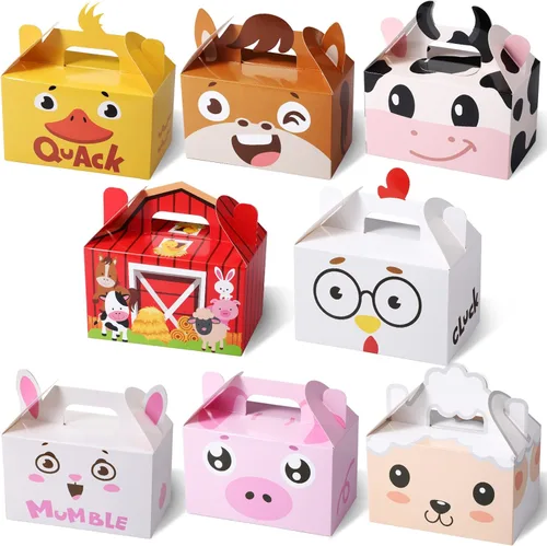 Tallew Paquete de 24 cajas de regalo de fiesta de animales de granja, bolsas grandes de dulces de granero, cajas de regalo de regalo de feliz