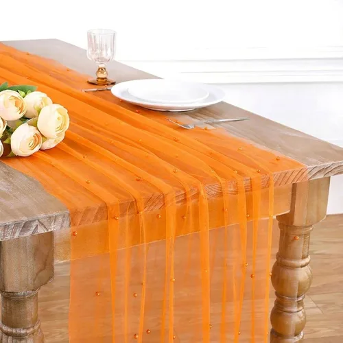 Miniatura 28 de LuoluoHouse Camino de Mesa de Perla para Centros de Mesa de Boda: Camino de Mesa de Perla de 10 pies, Decoración de Mesa de 29x120 Pulgadas de Tul
